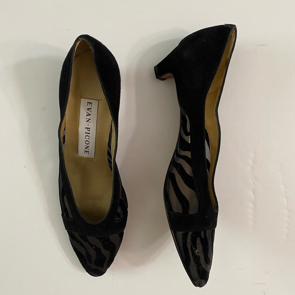 Evan- Picone Vintage heel pumps, mesh zebra print black suede women’s size 8.5M